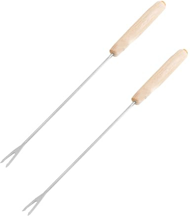 2 tenedores para fondue de acero inoxidable, tenedores ergonómicos frutas, herramienta para mojar chocolate con mango de madera asar carne, frutas, postre o barbacoa