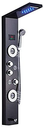 Duschsystem med borstat nickel duschhuvud: duschpanel med LED-ljus, regntyp duschkranar med vattenfallseffekt, hydromassagestrålar, blandare duschpelare