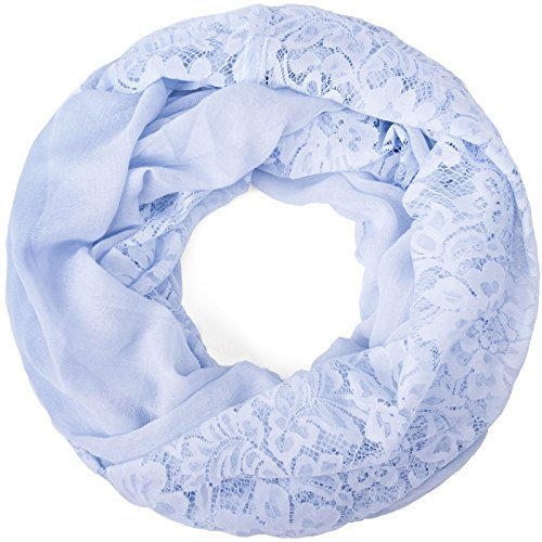 Compagno Damen Schal mit toller Spitze Loopschal Loop Damenschal Spitzenschal, SCHAL Farbe:Hellblau