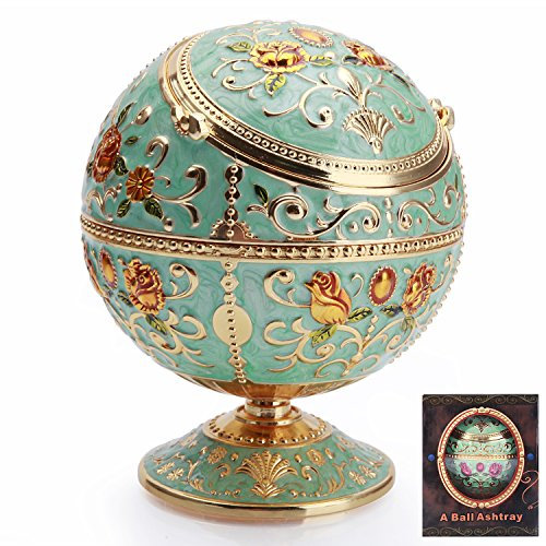 K COOL Windfester Aschenbecher mit Deckel, Metall, tragbar, für drinnen und draußen, handgeprägtes Muster, Raucher-Aschenbecher, ausgefallenes Geschenk für Männer und Frauen (jadegrün)