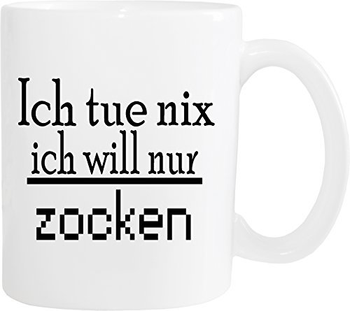 Mister Merchandise Tasse à café avec inscription en allemand « Ich tue nix- ich will nur Zocken Mann Mann » Blanc