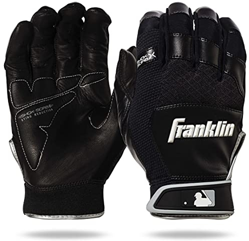 Franklin Sports 20966F4 Shok-Sorb X Batting Gloves, Black/Black, Adult Large