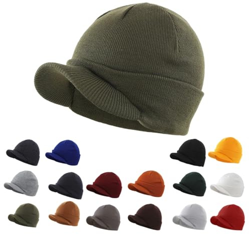 Magracy Gorro de invierno unisex con visera, gorro de punto de doble capa para hombre y mujer, con pantalla, para exterior, verde militar, Talla única