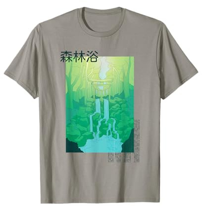 Japanese Waterfall, Green Aesthetic Vaporwave Anime Concept T-Shirt