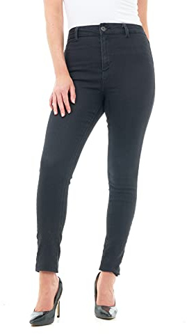 M17 Denimjeans med hög midja, Skinny Fit, vardagliga bomullsbyxor med fickor (16, svart)