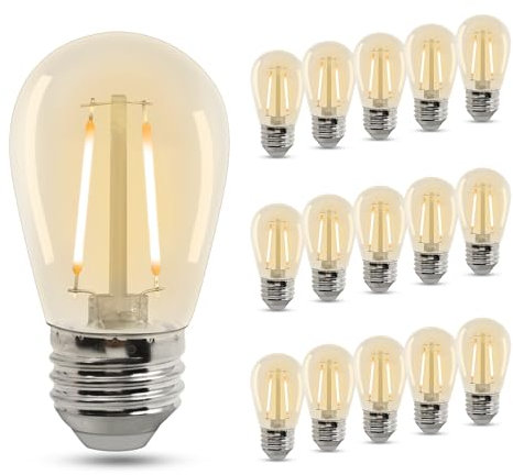 BESLAM S14 Lampadine a filamento LED 2W, Lampadina Edison in plastica bianca calda 2200K equivalente a 40W incandescenza, E27 130LM per sostituzione lampadine per luci esterne impermeabili, 15 pezzi