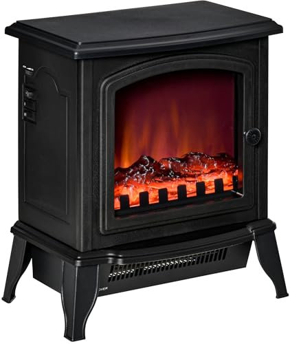 HOMCOM Chimenea Eléctrica 1000/2000W Chimenea Decorativa de Pie con Efecto de Llama Termostato Ajustable y Protección contra Sobrecalentamiento para Salas 20-25 m² 36,5x24x45,5 cm Negro