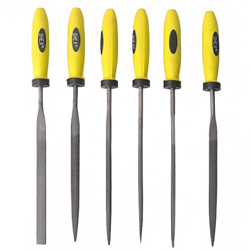Oudtinx nålfilset (set med 6 delar) inkluderar platt, platt avklädning, fyrkantig, triangulär, rund och halvrund fil 3 x 150 mm