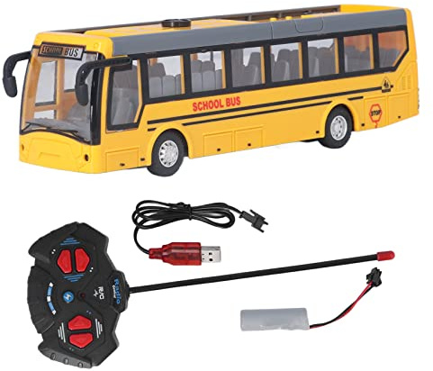 Bus Rc pour Enfants, Bus Télécommandé Haute Simulation Toutes Les Directions Conduisant Un Bus Scolaire RC Rechargeable pour Enfants(Jaune)