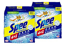 Spee Megaperls Universal Waschpulver 4 + 1 38 WL (2 x 19 Waschladungen), Vollwaschmittel mit 4 + 1 Formel vereint Reinheit, Strahlkraft, Frische & Nachhaltigkeit, 20° - 95° C