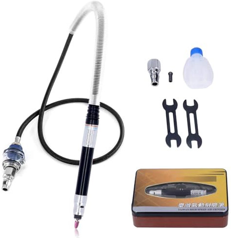 Uadme Air Micro Grinder, 1/4 Mini Pencil Die Grinder Set with Wrench, 50000 RPM Free Speed, Pneumatic Polishing Cutting Tool for Cleaning, Chamfering, Grinding and Engraving Metals