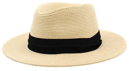 Sombrero Panamá de Verano, Sombrero de Paja Panamá para Mujer y Hombre Unisex, Sombrero de ala Ancha UPF 50 Plegable y Trenzado Intensivo (FR/ES, Números, 57, Beige)
