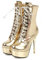 blingqueen Damen Plattform Schnürstiefel Stiletto Stiefel Halbstiefel mit Reißverschluss Gold 39 EU