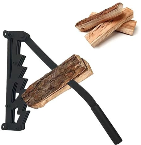 Divisor de madera montado en la pared, divisor de madera manual de acero al carbono, soporte de pared para leña, herramienta para cortar madera, división de madera al aire libre (mango ampliado)