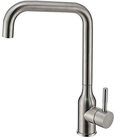 Peppermint Brushed Nickel Kitchen Sink Mixer Tap with 360 Swivel L-Shape Spout, Monobloc Single Lever Kitchen Taps Mixer Faucet, Brushed Steel Bar Tap