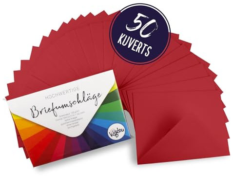 Kuvert C6 (114X162 mm) - 50 Stück- Rot- extra stabile Umschläge (120 g/m2) für Einladungen, Grußkarten, Geldgeschenke - Briefumschläge - Nassklebung ohne Fenster (Dunkelrot, 50 Stück)
