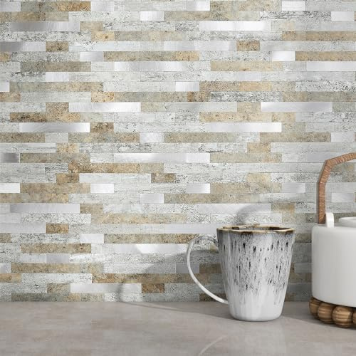 MOFIT - Carreau de brique en pierre 3D pour cuisine, à décoller et coller, carreaux muraux autocollants, carreaux de marbre linéaires pour mosaïque, panneaux muraux pour salle de bain, cheminée et