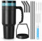 Homealexa 40oz Stainless Steel Vacuum Insulated Coffee Mugs, Interchangeable Handles for Easy Carrying, with Straw and Lid, Travel Coffee Mugs Cups for Hot Drinks Insulated Water Bottle Iced Cup