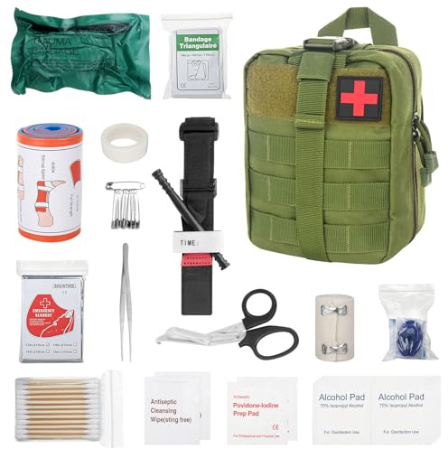 PLLYPE Erste Hilfe Set Outdoor, 46 Stück First Aid Kit Military, Erste Hilfe Trauma Set, Survival Set First Aid Kit, Medizinische Taktische Tasche, für Outdoor-Camping, Jagd, Wandern, Zuhause, Auto