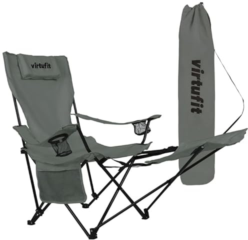VirtuFit Chaise de camping pliable - Chaise de plage avec repose-pieds - Gris