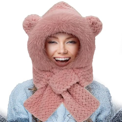 Zvn Zojne Bärenohrenmütze, Hasenmütze | Niedliche Wintermütze, Bärenschal, warme Tiermütze - Plüschbärenkostüm, Bärenhaube für Kinder, Frauen, Jugendliche, ältere Menschen, Winter