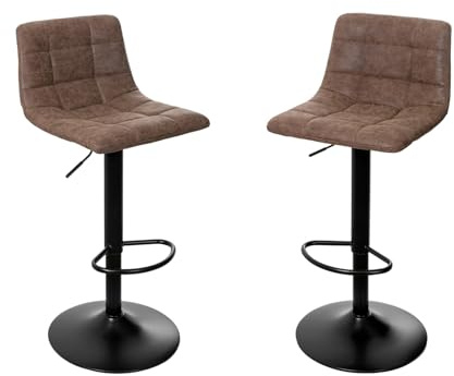 San Marco Set di 2 Sgabelli da Bar, da Isola Cucina Vintage di Design in Similpelle, Regolabili e Girevoli a 360°, con Schienale e Poggiapiedi, Struttura in Acciaio (Marrone)