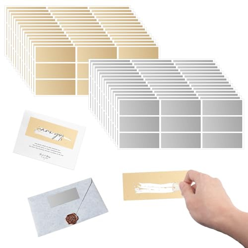 216 Piezas Pegatinas Rasca 65 x 25 mm Oro y Plata Rasca y Gana Rectángulo Pegatinas Rasca y Gana Ideal para Vales, Regalos, Navidad, Fiestas, Juegos, Postales, Manualidades y Regalos de Cumpleaños