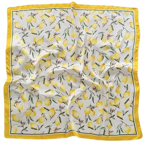 Danlai sidenhalsduk med citrontryck, fyrkantig retro sidenscarf, blommig tryckt bandana-huvudduk, bröllopshalsduk, tillbehör för festival, cosplay, raveoutfit, presenter, 70 x 70 cm