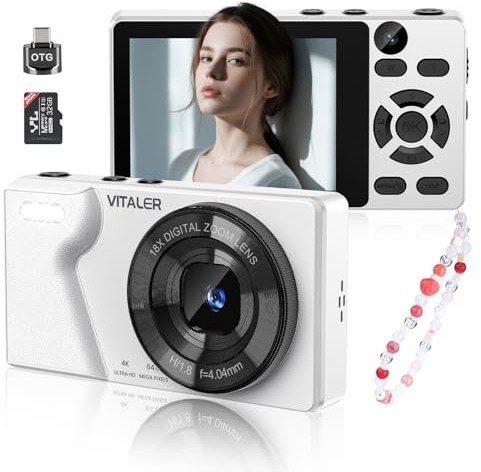 Macchina Fotografica Digitale 64MP 4K Fotocamera Digitale con Doppio Obiettivo,Schermo LCD da 2,8,Zoom Digitale 18x,Adattatore OTG,Scheda di Memoria Micro 32G per Bambini Studenti Principianti