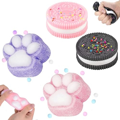 Echehi 4 Pieza Taba Squishy, Garras de Gato Squishy, Squishy Galleta, Squeeze Toys, Juguete Antiestres