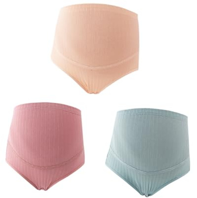 AKOOSY Bragas de Maternidad de Algodón Suaves Cintura Alta, Pack de 3 Unidades Talla L para Mujeres Embarazadas Soporte Delicado y Comodidad Diaria
