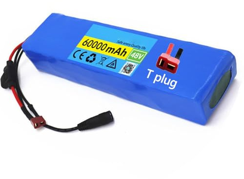Batería E-Bike 48V 60Ah 13S2P Bicicleta Eléctrica Batería de Ion Litio para 200W-1000W Motor Bicicleta Eléctrica Scooter con BMS y Cargador 54.6V 2A T Plug,48V 60Ah