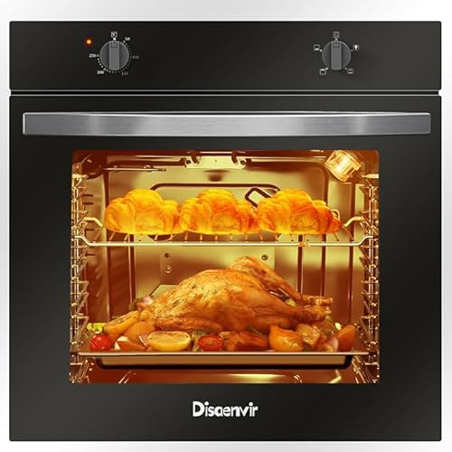 Disaenvir Electric Single Oven Built-in Integrated Black, Installed 65L 60 cm 4 Functions Electric Single Oven Ideal for Family Cooking Easy Programmable Timer