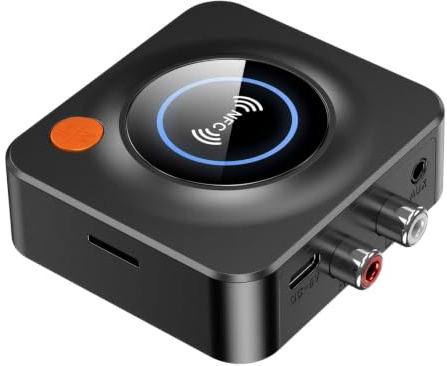 Receptor Bluetooth 5.4 Hi-Fi con Salida Jack 3.5 mm y RCA Adaptador Bluetooth Audio con Modo de Graves Conexión Dual y Largo Alcance para Equipo de Música/Amplificador/Altavoz