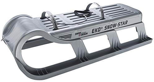 EKO Snow-Star 100 Trineo plateado con refuerzo, robusto HD-PE con cuchillas de acero inoxidable, 2 plazas, carga de 100 kg, resistente al frío hasta -50 °C