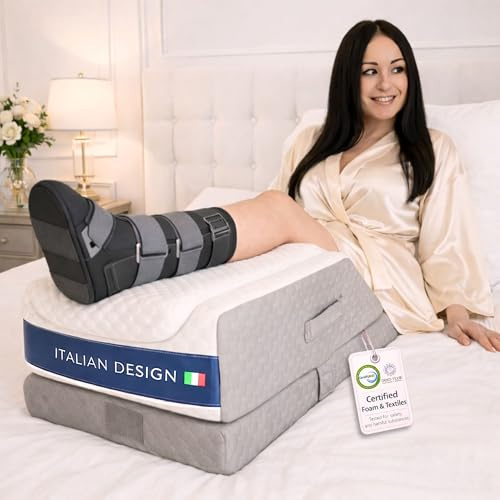 Ritalia kudde för ett ben – Kudde för att höja ett ben | 3 justerbara höjder | Ortopedisk kudde i memory foam för vila och återhämtning | Andningsbart, tvättbart överdrag