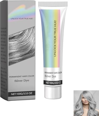 Nouvelle Crème De Teinture De Cheveux Naturelle Gris Argenté,Silver Gray Hair Dye Cream,Couleur Naturelle Temporaire,Pour Tous Les Types Des Cheveux,100G