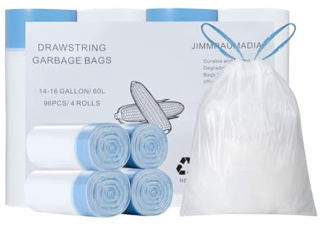 JIMMRAUMADIA Sacchetti Spazzatura con Cordin 96 x 60L, Degradabili,