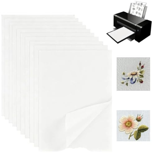 10 Piezas Estabilizadores de Bordar A4 (29.7x21cm),Papel Bordado Soluble Adhesivo,Estabilizador de Bordado Soluble en Agua,Papel Soluble para Bordar,para Bordar a Mano y a Máquina