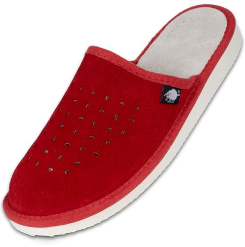 Suede Womens Slippers with Orthopeadic Insole, Size 4,5,6,7,8 UK (7 UK / 41 EU, Red)