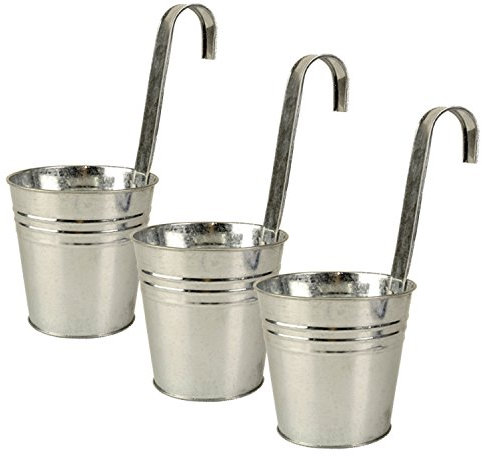 K7plus 3er Set Hängetöpfe Zink Balkon Blumentopf hängend Balkontopf Pflanztopf zum hängen aus Metall in verschiedenen Sommerfarben (3 x Silber)