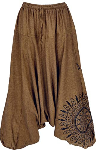 GURU SHOP Haremshose Pluderhose, Pumphose mit Mandala, Aladinhose aus Baumwolle - Mustard, Damen
