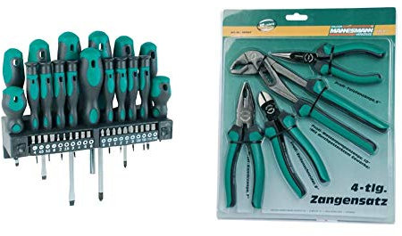 Mannesmann - M10997 - Juego de alicates de 4 piezas. + M11415 - 37 piezas Destornillador + juego de puntas