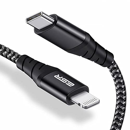 ESR USB C Lightning Kabel 1m MFi Zertifiziert, Nylon Ladekabel PD Schnellladegerät für iPhone 14/14 Pro/14 Pro Max/14 Plus und 13/12/11/SE/XR/XS/X/8, iPad 9/8 für Typ-C Ladegeräte, Schwarz