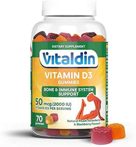 VITALDIN Vitamina D3 gummies - 2.000 IU por dosis diaria - 70 gominolas (suministro para 1 mes); sabor a Frutas - Vitamina D para Sistema Inmunitario & Huesos - Sin Gluten - Apto para Niños & Adultos