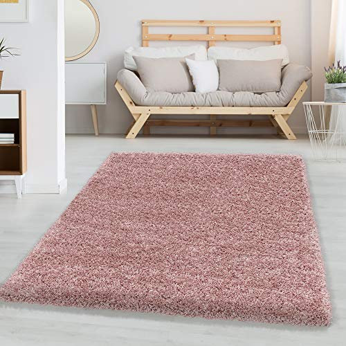 Carpettex Hochflor Läufer 60 x 110 cm Rosa - Flauschiger Extra Weicher und Pflegeleichter Teppich - Shaggy Modern Einfarbig Design für Schlafzimmer, Esszimmer und Wohnzimmer