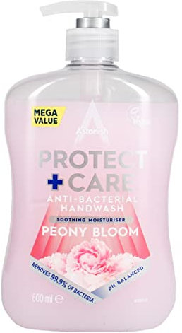 Astonish Protect and Care Kind to Skin Moisturising Anti-Bacterial Hand Wash Soap, Peony Bloom, 600ml