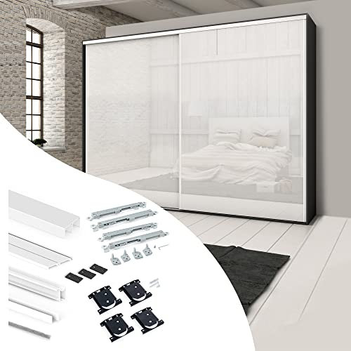 Emuca - Sistema corredero para armario de 2 puertas con perfil Wave, espesor 16 mm, cierre suave, tableros no incluidos, Pintado blanco