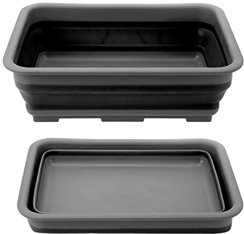 VFM - Pop Collapsible Black Basin Wash Bowl- Summit Outdoor Leisure, Durable, Camping, Holiday, Outdoor Living, Fishing, Travelling, Foldable, Space Saving