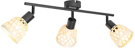 QAZQA - Orientalisch Orientalischer Spot I Spotlight I Deckenspot I Deckenstrahler I Strahler I Lampe I Leuchte schwarz mit Bambus 3-flammig Spotbalken-flammig - Rayan I Wohnzimmer I Schlafzimmer - Ba